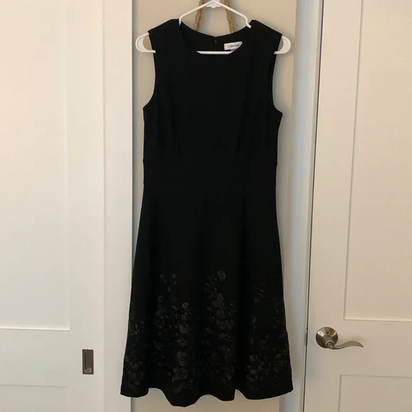 Calvin Klein embroidered fit & Flare black dress.